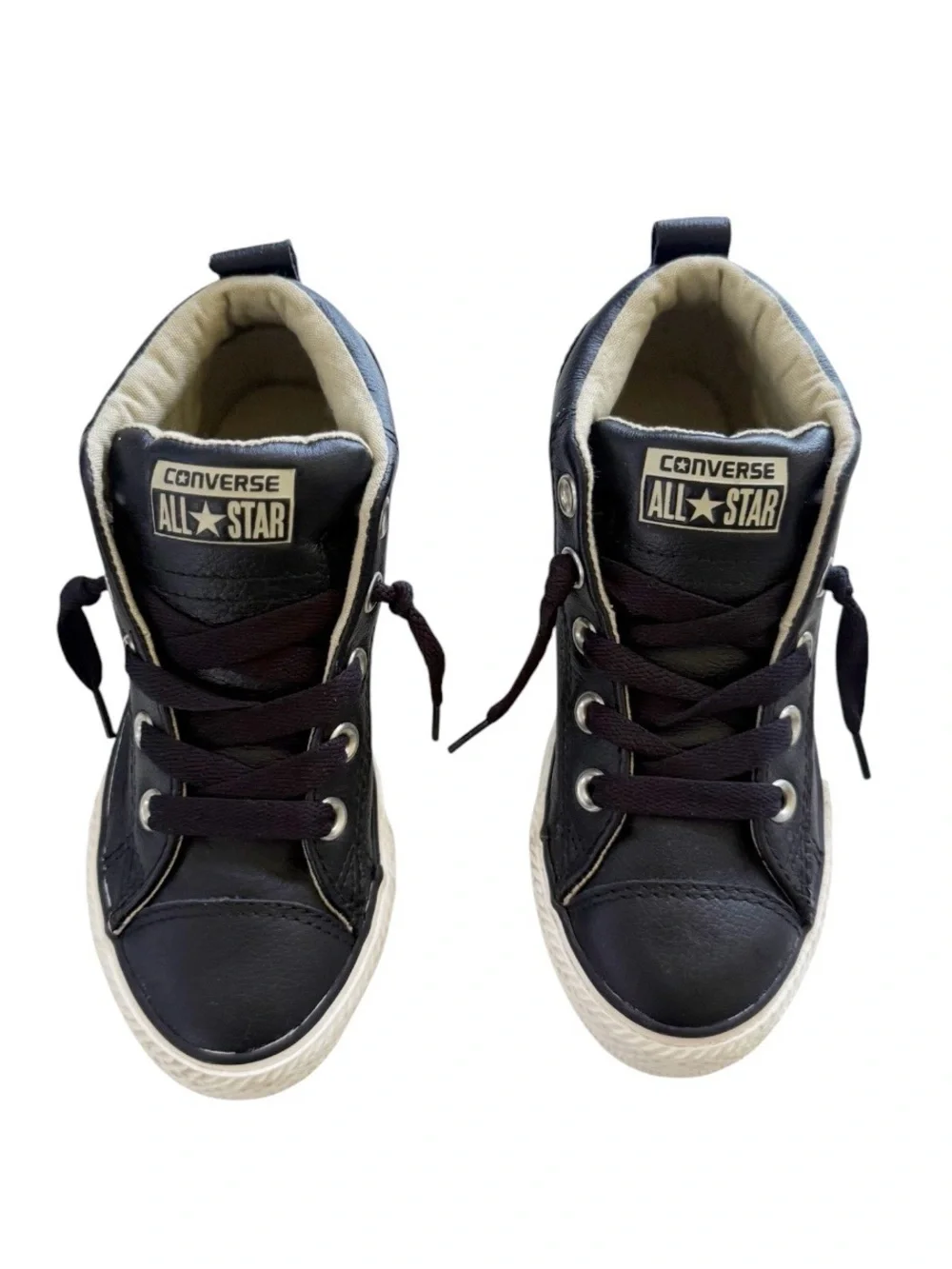 Converse Black Leather All Star Hi Tops Size 12